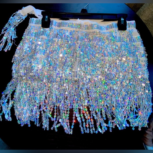 Dresses & Skirts - Sparkly skirt waist tie wrap around tassel silver cowgirl